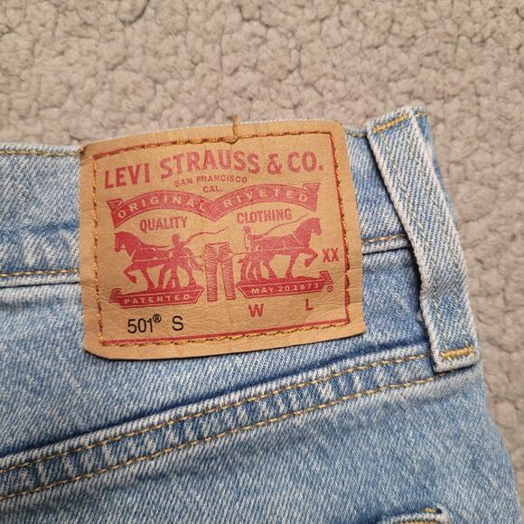 Levis 501 Jeans 31x28 Blue Denim Light Wash Button Fly Raw Hem Skinny High Rise - Picture 6 of 11